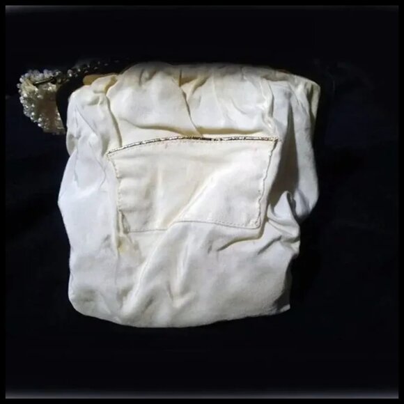 Vintage White Beaded Handbag With Clear Beads, Top Handle Purse VFG - Picture 8 of 15